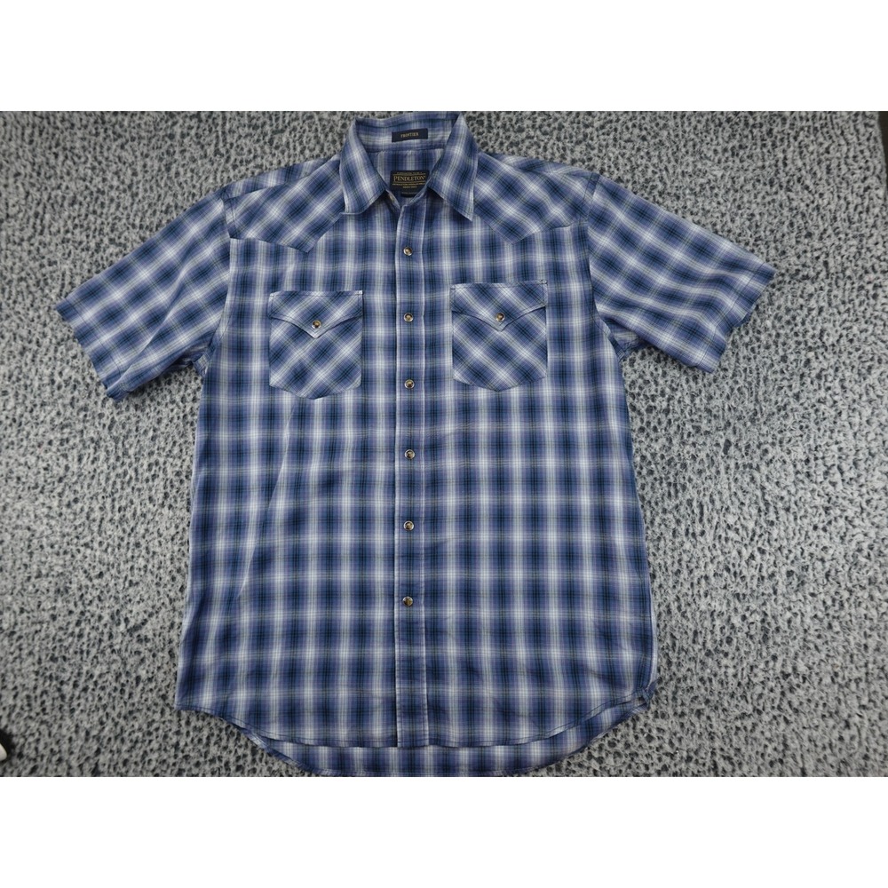 Pendleton Frontier Western Shirt Mens Medium‎ Blue Plaid Fair Pearl Snap